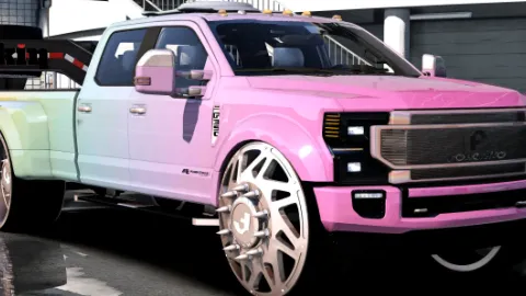 PNUT Customs 2020 F 350 On Forgiatos With Matching Trailer front view - FiveM utility truck