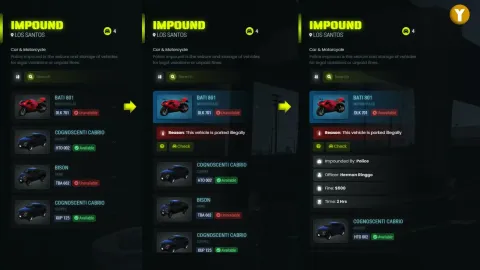 Police Impound in-game UI - FiveM police script
