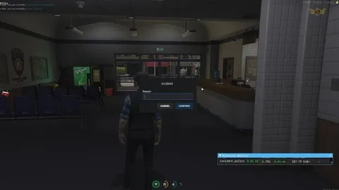 Police incident report menu open at a FiveM police station desk