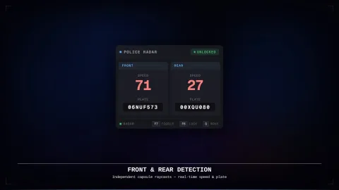 Police radar HUD overlay showing speed and plate on screen in FiveM — view 2