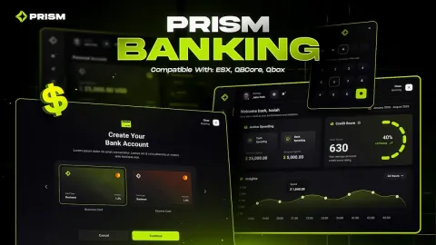 Prism Banking dashboard showing account balance and recent transfers in FiveM