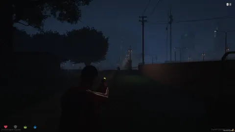 Realistic gun flash lighting up a FiveM night shootout