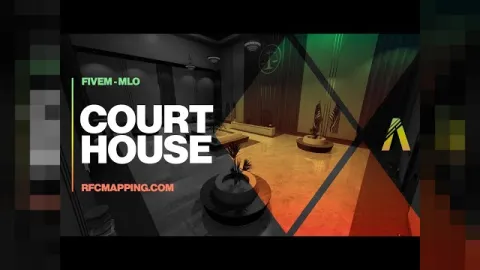 Courthouse MLO courtroom interior with judge's bench, gallery and legal roleplay setup