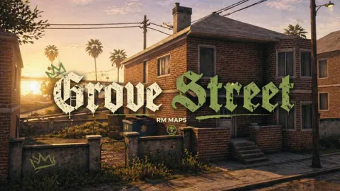 Grove street hood block with worn houses and basketball court — FiveM MLO