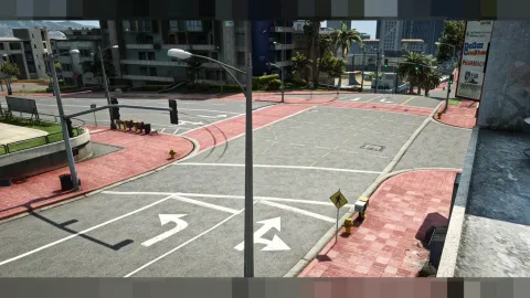 Roads overhaul retextured asphalt and lane markings in FiveM