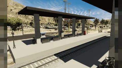 Railway station mlo with platforms and tracks at Sandy Shores in FiveM