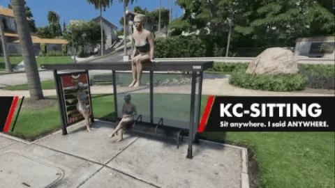 Sit anywhere script letting a player rest on a city bench — FiveM script