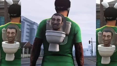 Skibidi Toilet Backpack equipped on an MP male FiveM ped