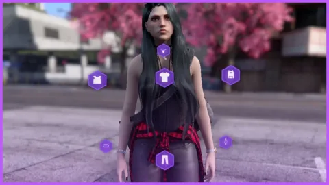 SN clothing menu open with outfit options in FiveM
