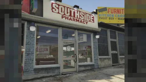 Southside pharmacy mlo interior with counters and shelves in FiveM — view 2