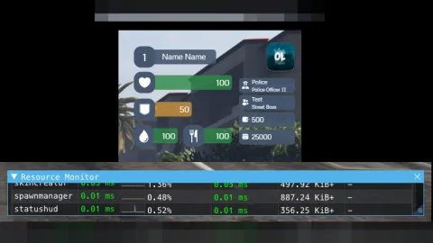 Compact status hud showing hunger and thirst bars in FiveM