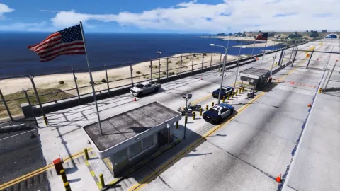 Border mlo checkpoint with booths and fencing in FiveM