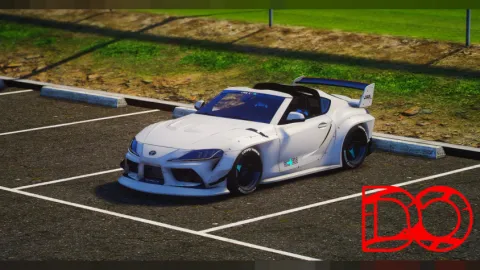 Toyota Supra drift build sliding at a FiveM meet