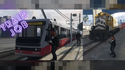 FiveM train robbery job crew looting gold from a moving train