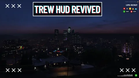Trew HUD status rings and speedometer interface on a FiveM roleplay server