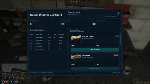 Trucker job script dashboard showing delivery contracts in FiveM — view 2