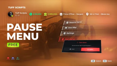 Tuff pause menu modern interface replacing the default FiveM menu