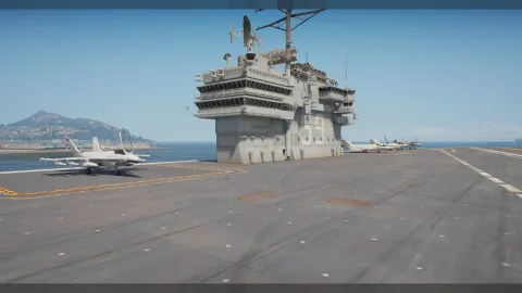 USS Forrestal aircraft carrier with a full flight deck and hangar bays — view 2