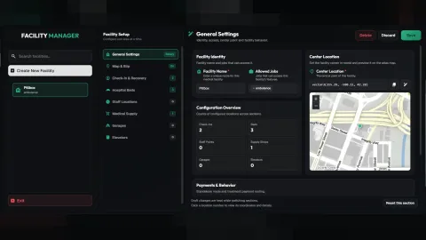 Wasabi Ambulance Job facility management panel for creating hospitals in-game