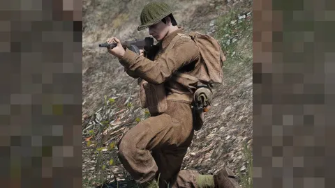 WW2 British infantry pack uniform on a FiveM character