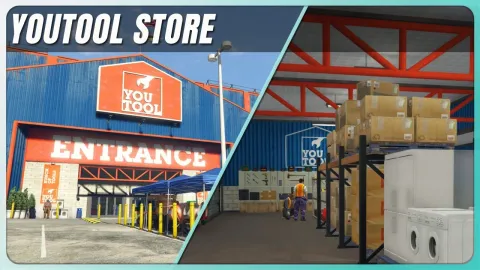 Youtool Store MLO interior for FiveM shown from inside the hardware and tools shop